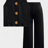 Conjunto Jacey de Punto con Chaleco y Pantalones de Pierna Ancha
