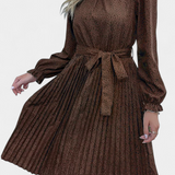 Vestido Midi Plisado con Estampado de Leopardo Evabeth