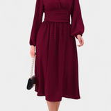 Vestido Midi de Oficina Faela con Puntos Suizos