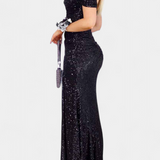 Vestido de Sirena con Hombros Descubiertos y Lentejuelas