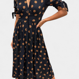 Vestido Midi de Lunares Lizzie con Escote en V Profundo