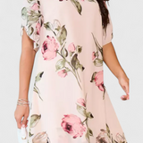 Vestido de Chiffon Fluido Tameka con Pétalos y Mangas Transparentes