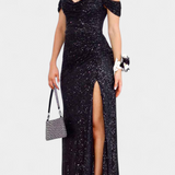 Vestido de Sirena con Hombros Descubiertos y Lentejuelas