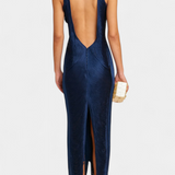 Vestido Jianna de Cuello Halter con Flecos Metálicos