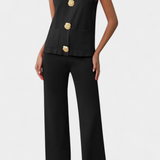 Conjunto Jacey de Punto con Chaleco y Pantalones de Pierna Ancha