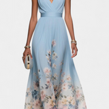 Vestido Maxi Floral Sauline sin Mangas con Escote en V
