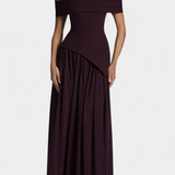 Vestido Maxi de Chiffon Celaena con Hombros Descubiertos y Abertura Lateral