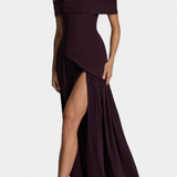 Vestido Maxi de Chiffon Celaena con Hombros Descubiertos y Abertura Lateral