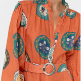 Vestido Maxi de Lino Sibley con Estampado Exclusivo y Cinturón