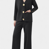 Conjunto Aireen de Punto con Cárdigan y Pantalones de Pierna Ancha