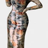 Vestido Ajustado Jaenia con Estampado Floral y Escote Cuadrado