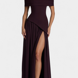Vestido Maxi de Chiffon Celaena con Hombros Descubiertos y Abertura Lateral