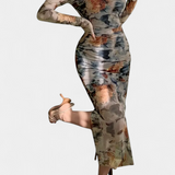 Vestido Ajustado Jaenia con Estampado Floral y Escote Cuadrado
