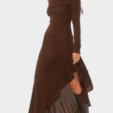Vestido Largo Asimétrico Recife con Un Hombro y Mangas Largas