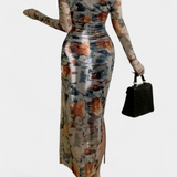 Vestido Ajustado Jaenia con Estampado Floral y Escote Cuadrado