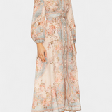Vestido Maxi Acampanado Dorotila con Estampado Floral, Botones y Mangas Globo