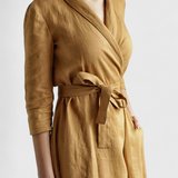 Vestido Midi Vintage Sharon en Algodón y Lino con Cuello Solapa