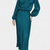 Vestido Maxi Cecila con Cuello Alto y Detalle Floral
