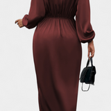 Vestido Largo Elegante Giada con Escote en V y Abertura Lateral