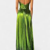 Vestido Maxi Metálico Aikaterini con Escote Cruzado y Abertura