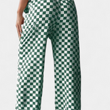 Pantalones Anchos Hilaria con Estampado de Cuadros