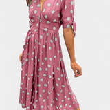 Vestido Midi de Lunares Lizzie con Escote en V Profundo