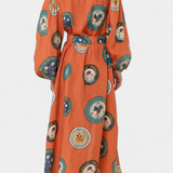Vestido Maxi de Lino Sibley con Estampado Exclusivo y Cinturón