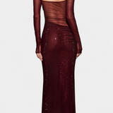 Vestido de Noche Dottie con Detalles Transparentes