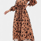 Vestido Maxi de Encaje Floral Iolanda con Mangas de Linterna