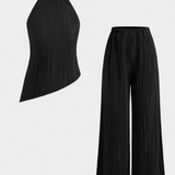 Conjunto Pilarica con Top Halter Asimétrico y Pantalones Fluidos
