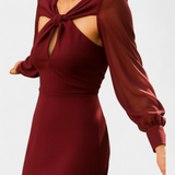 Vestido Midi Julissa en Burdeos con Detalle Atado y Espalda Descubierta