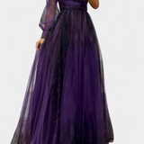 Vestido Maxi de Chiffon Becca con Un Hombro y Flor Voluminosa