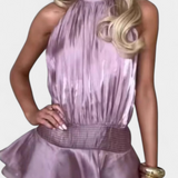 Vestido Mini Azucena con Espalda Abierta y Cintura Plisada