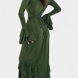 Vestido Largo Calissa con Volantes y Mangas de Campana