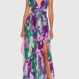 Vestido Plisado Cecil con Estampado Acuarelado y Espalda Abierta