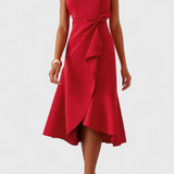 Vestido Midi Asimétrico Claudia con Elegante Drapeo