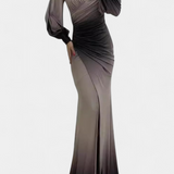 Vestido Maxi Julitta Ombre con Mangas Off-Shoulder