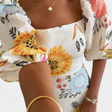 Vestido Midi de Algodón Kacey con Estampado Floral y Mangas Abullonadas