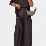 Conjunto Casual Trista de Top Suave y Pantalones de Pierna Ancha