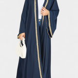 Abaya Fluida de Ginebra con Bordado en Oro