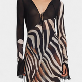 Vestido Taisia de Impresión de Cebra con Escote Profundo