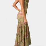 Amryn - Vestido Maxi Floral Asimétrico con Volantes