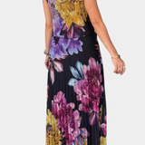 Vestido de Chifón Plisado Largo Shaya con Estampado