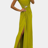 Vestido Maxi Plisado Shiloh con Abertura Lateral y Escote Cruzado