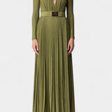 Vestido Largo Plisado Raisa con Escote en V Profundo