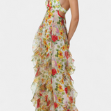 Vestido Maxi Bonnie con Volantes Florales y Cortes Laterales
