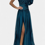 Vestido Maxi Elegante Bethania con Un Hombro y Rayas