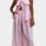 Conjunto Oriana Sin Mangas con Falda de Abertura Lateral en Color Sólido