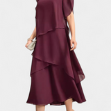 Vestido de Chiffon Asimétrico Cornelia con Silueta Fluida
