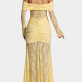Vestido Maxi Bruma de Encaje con Volantes Sin Tirantes